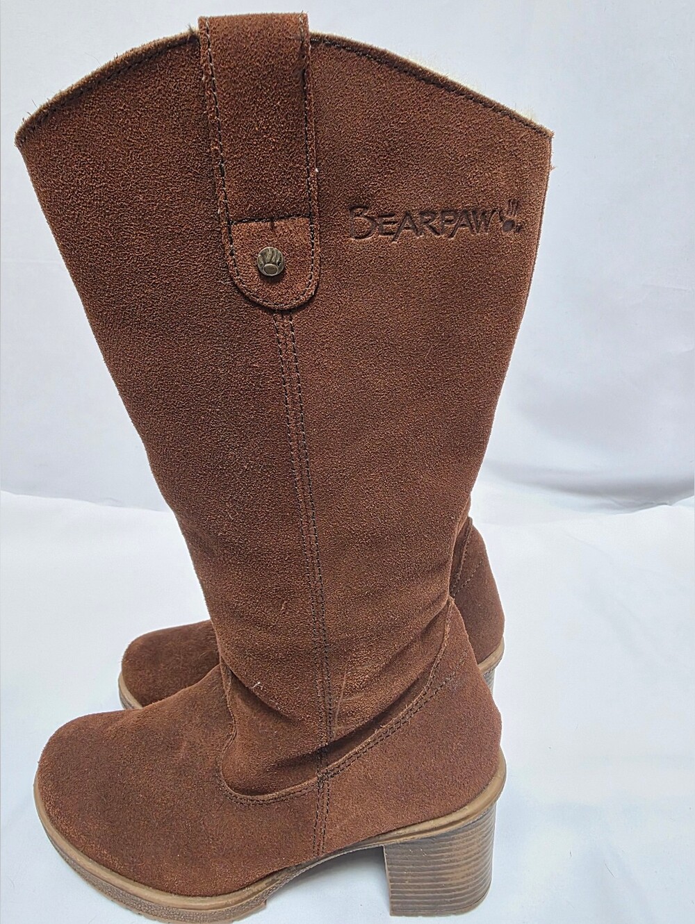 Bearpaw Addison Brown Suede Sheepskin Mid Calf Boots Women's Size 6